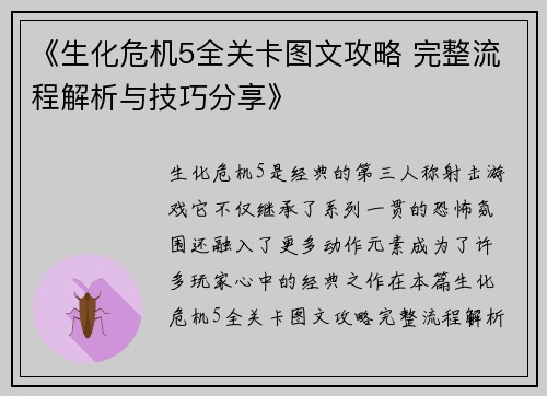 《生化危机5全关卡图文攻略 完整流程解析与技巧分享》